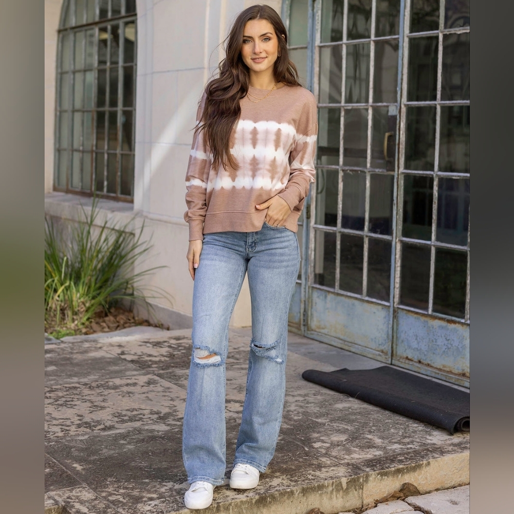 NWT-Grace & Lace- Wide Leg Premium Denim in Distressed Mid-Wash